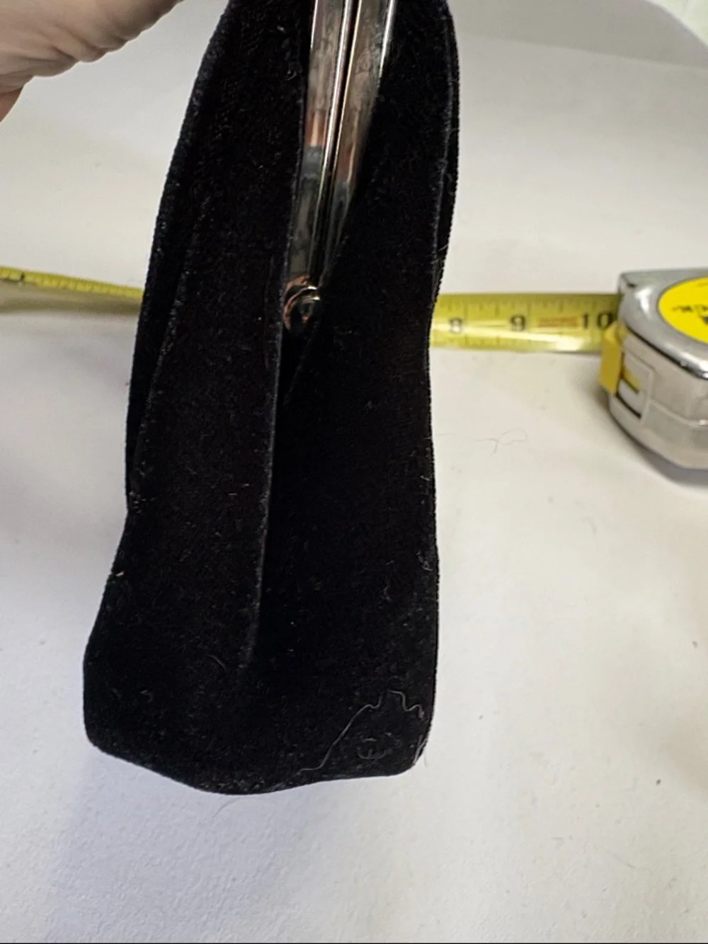 Black Velvet Lined Synthetic Evening Clutch with Silver Kisslock Frame